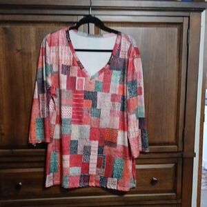 Colorful Patchwork V-Neck Women's Tunic